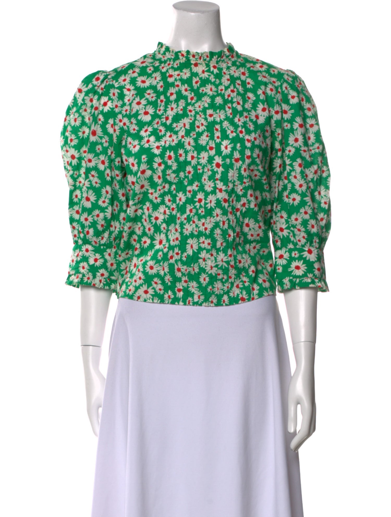 RIXO Floral Print Mock Neck Crop Top