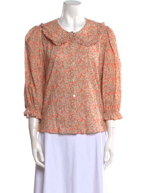 RIXO Floral Print Three-Quarter Sleeve Button-Up Top