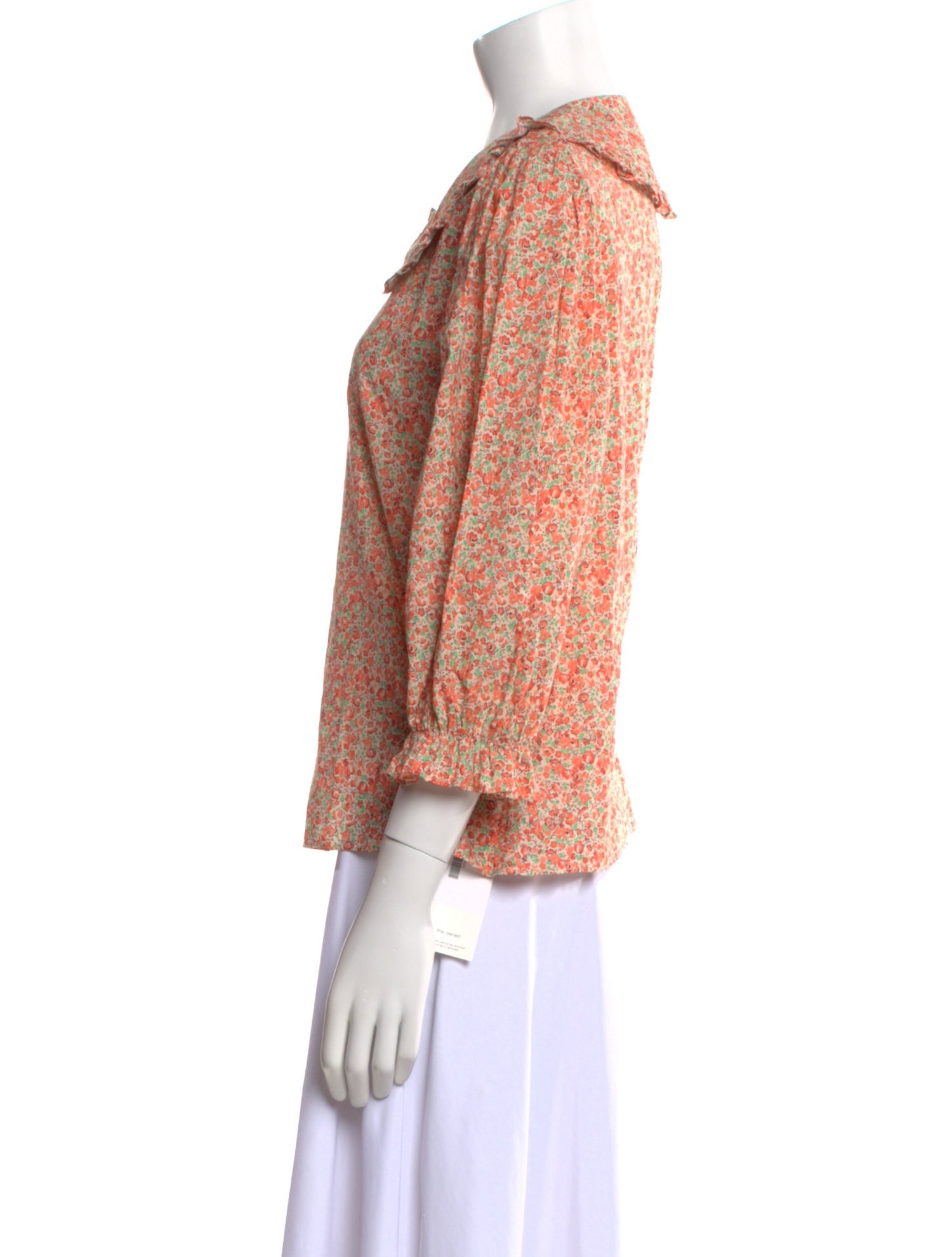 RIXO Floral Print Three-Quarter Sleeve Button-Up Top