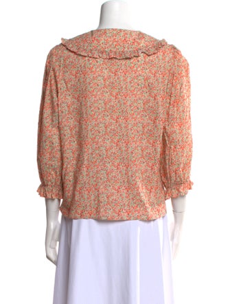 RIXO Floral Print Three-Quarter Sleeve Button-Up Top