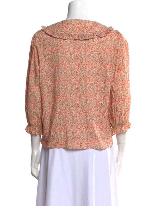 RIXO Floral Print Three-Quarter Sleeve Button-Up Top