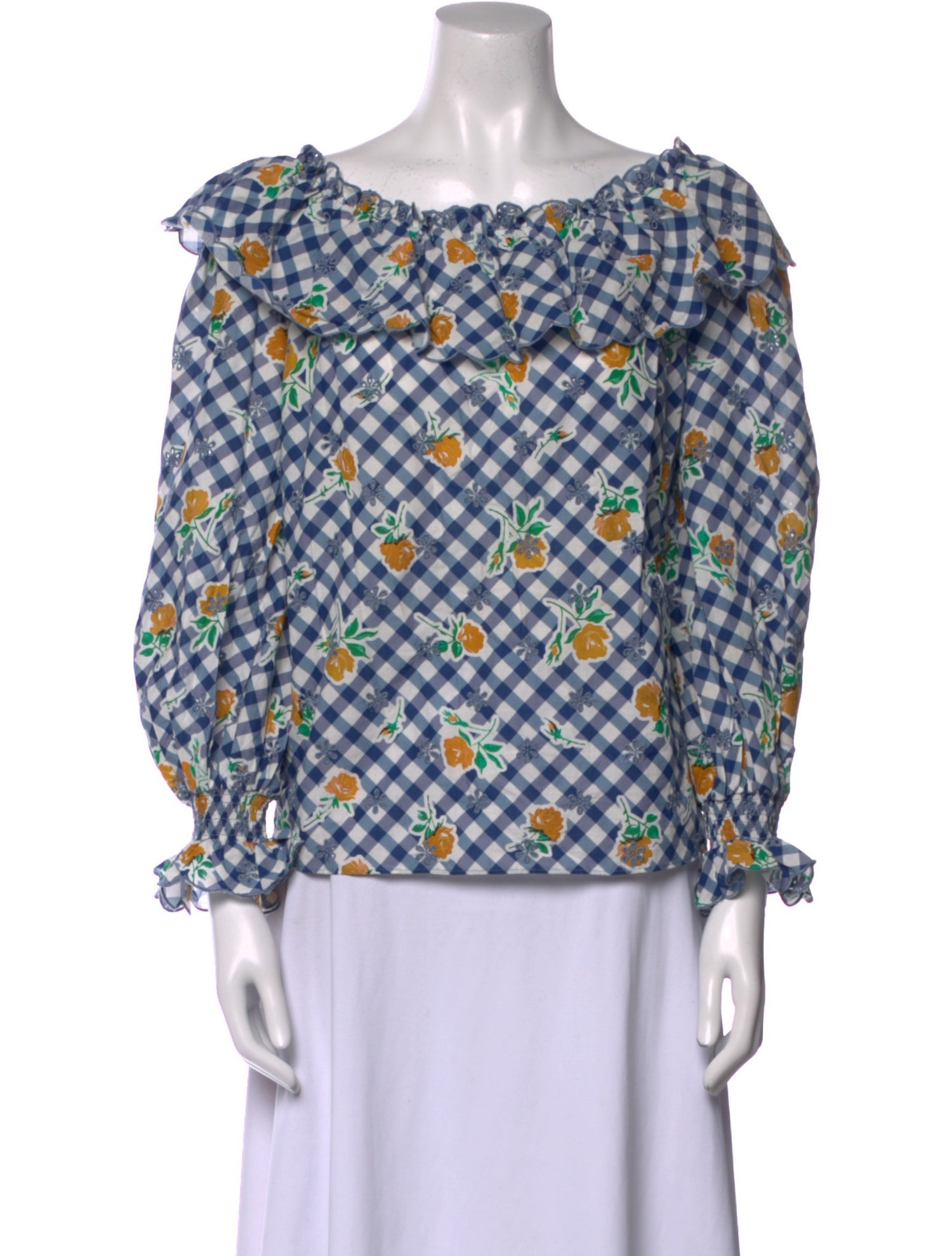 RIXO Printed Bateau Neckline Blouse