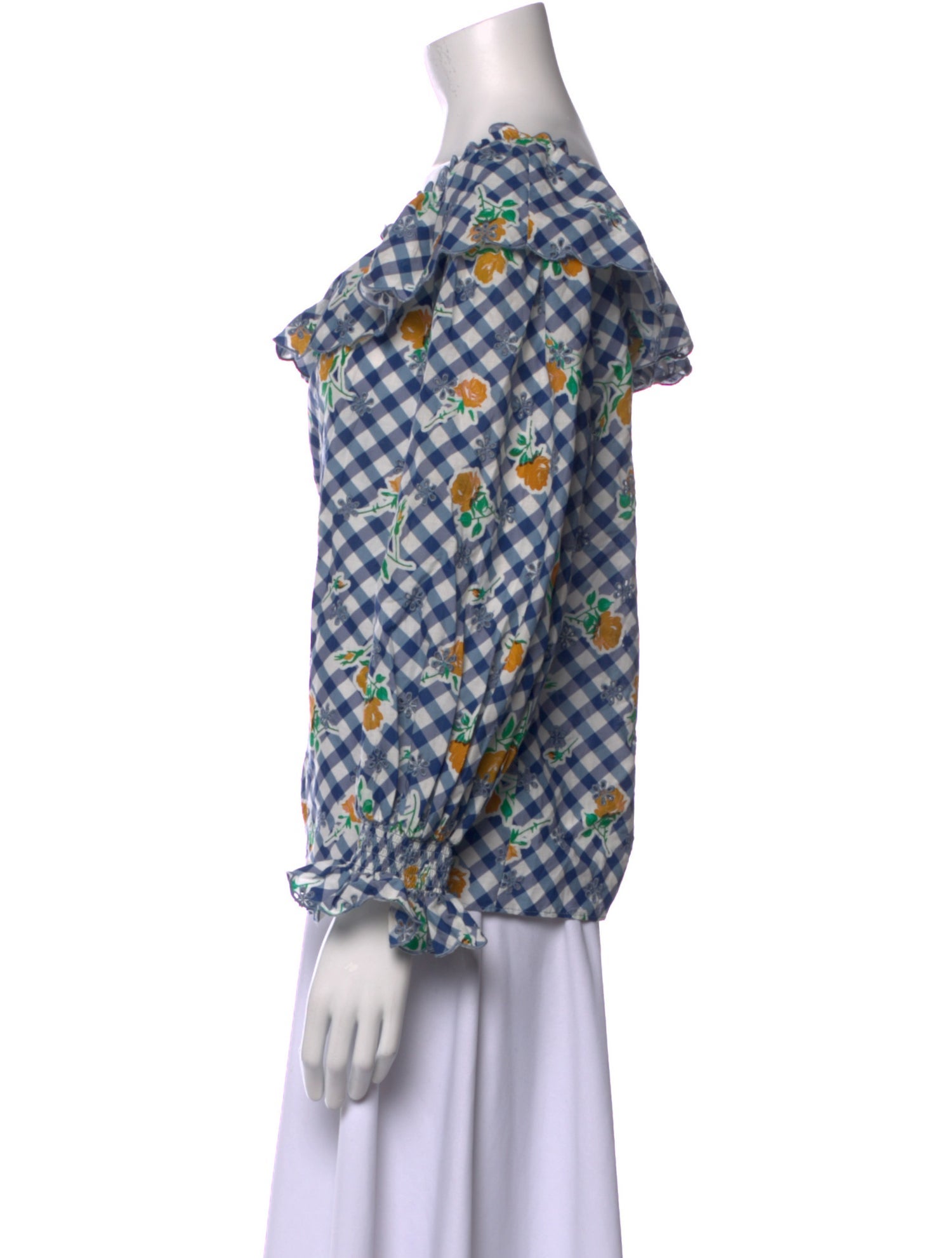 RIXO Printed Bateau Neckline Blouse