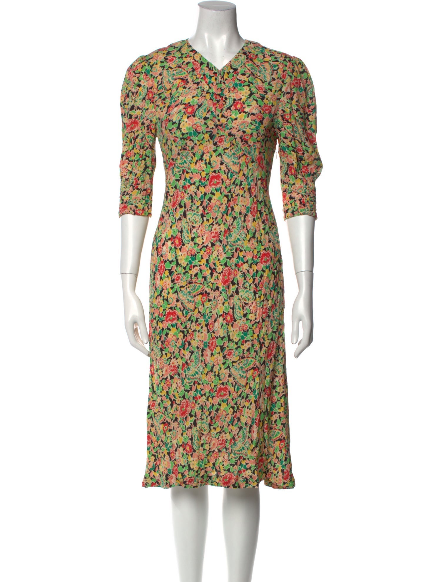 RIXO Floral Print Knee-Length Dress