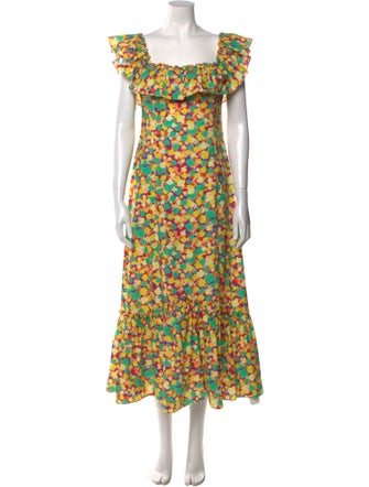 RIXO Floral Print Midi Length Dress