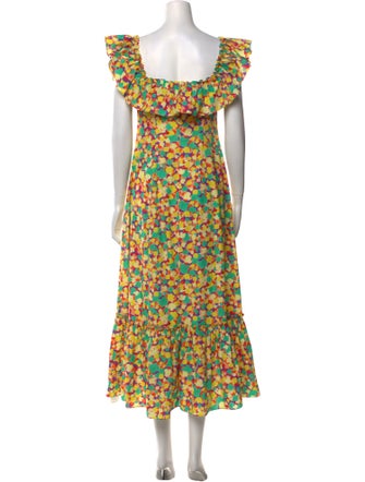 RIXO Floral Print Midi Length Dress