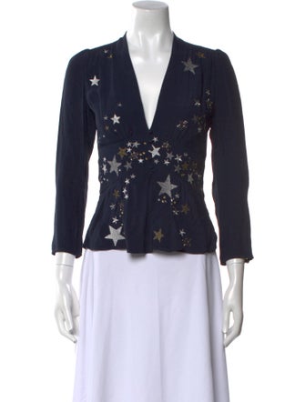 RIXO Floral Print V-Neck Blouse