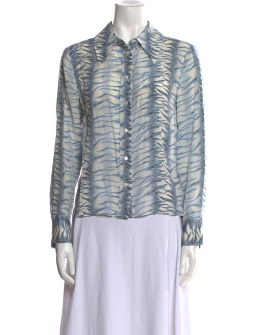 RIXO Silk Printed Button-Up Top
