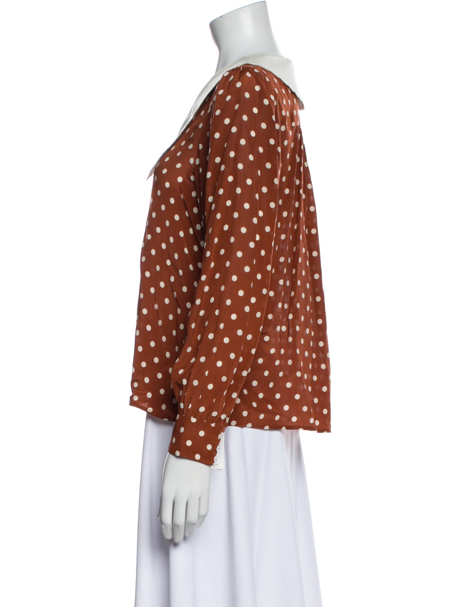 RIXO Silk Polka Dot Print Blouse