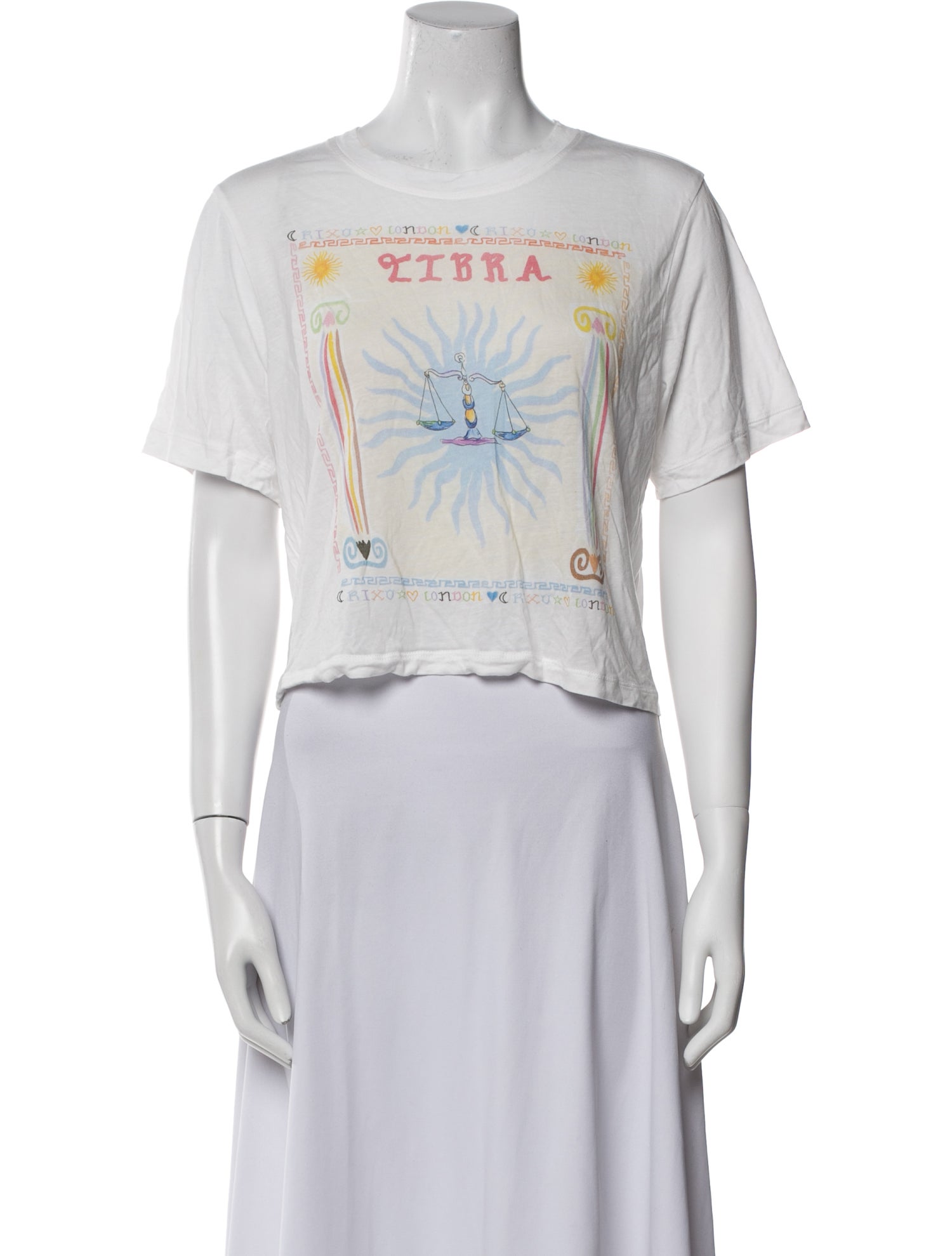 RIXO Graphic Print Crew Neck Crop Top