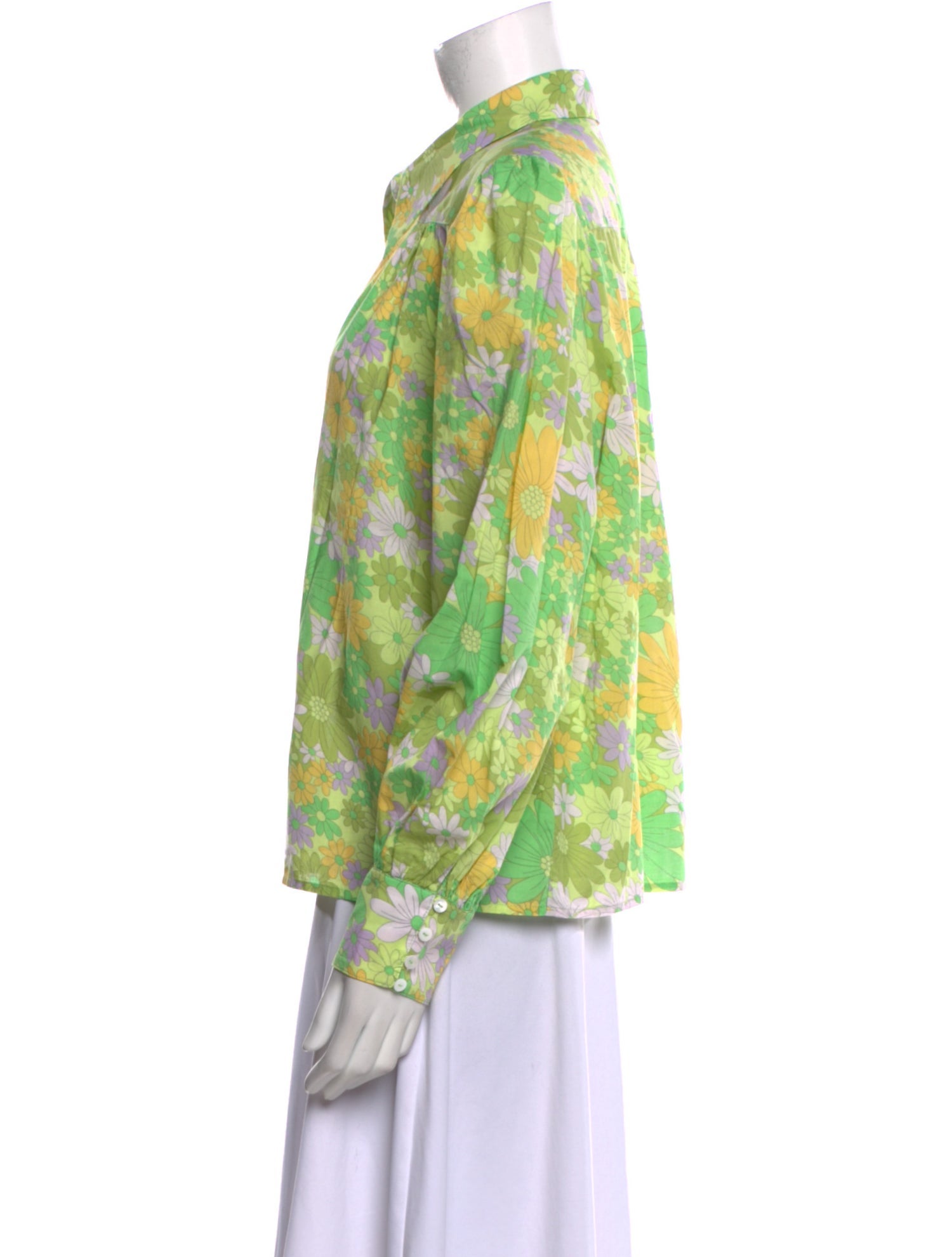 RIXO Floral Print Long Sleeve Button-Up Top