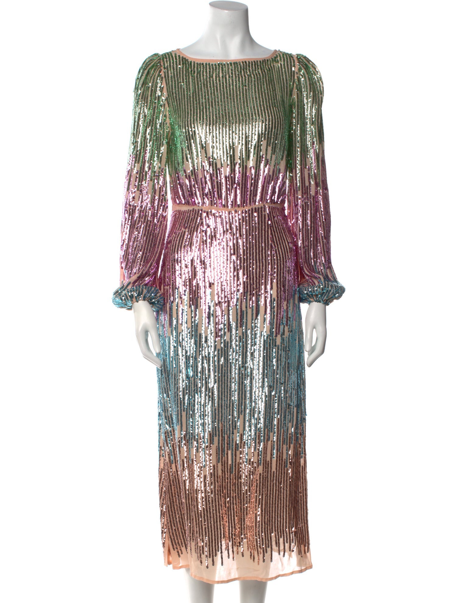 RIXO Striped Midi Length Dress