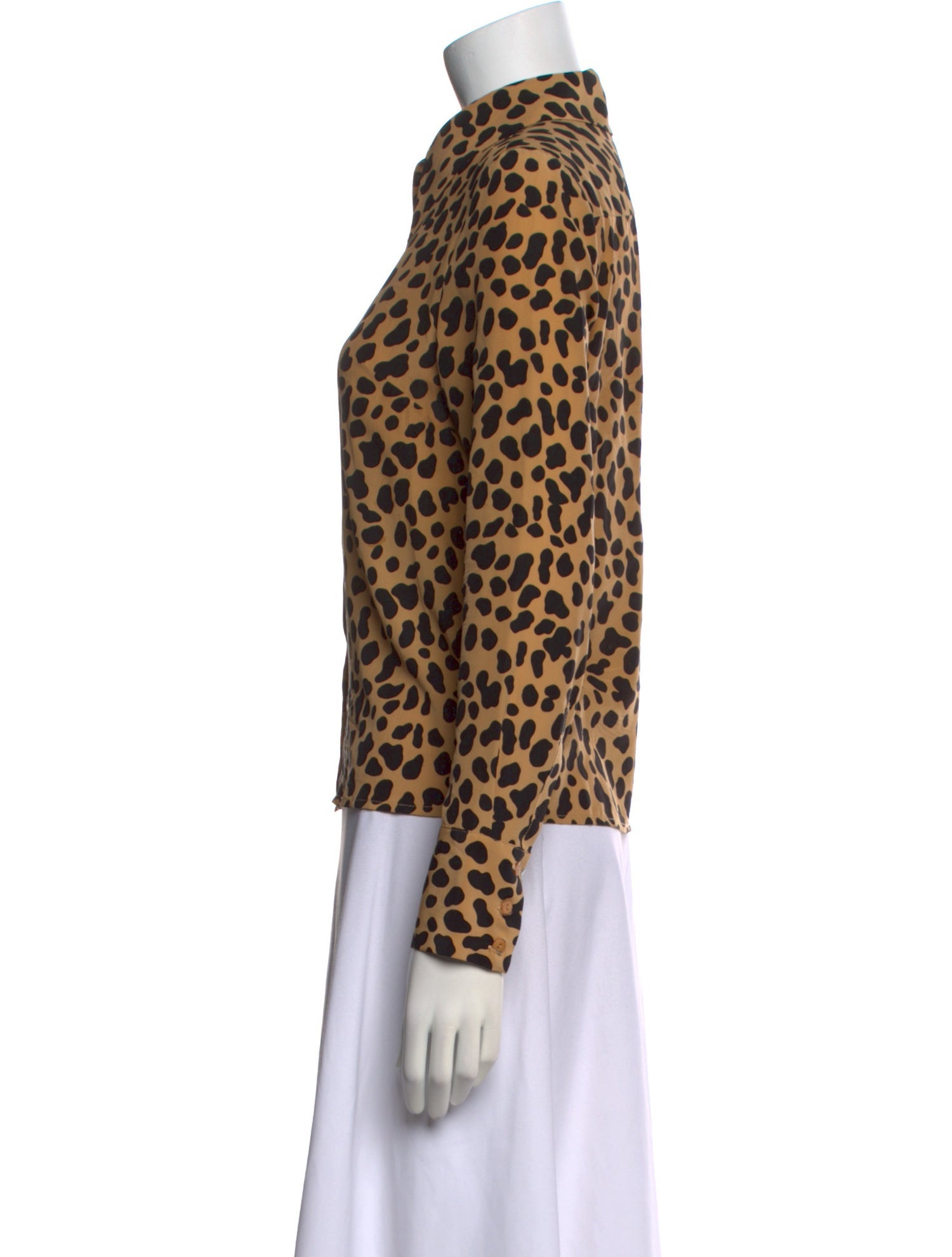 RIXO Silk Animal Print Button-Up Top