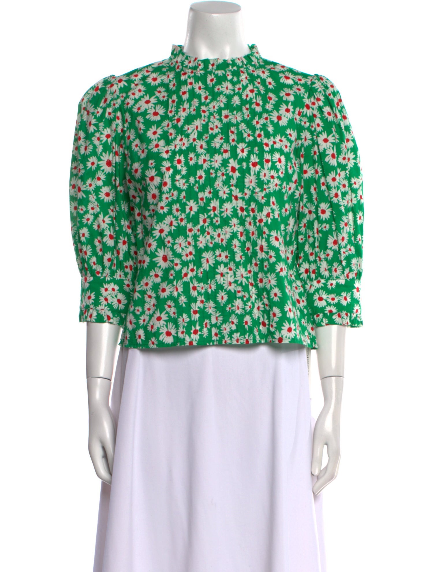 RIXO Floral Print Mock Neck Blouse