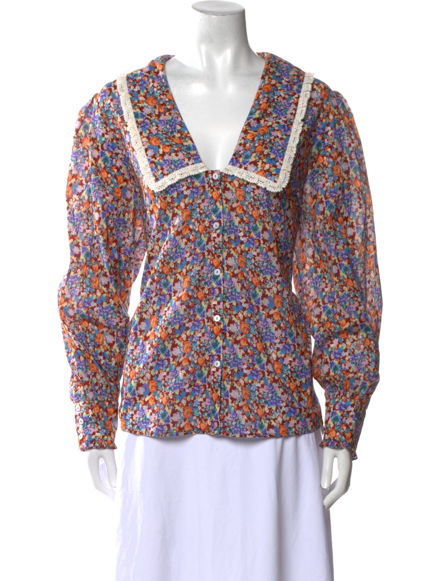 RIXO Floral Print Long Sleeve Button-Up Top