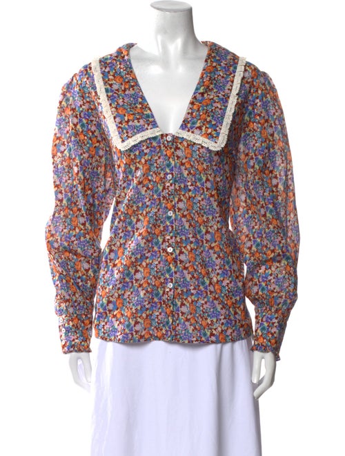 RIXO Floral Print Long Sleeve Button-Up Top