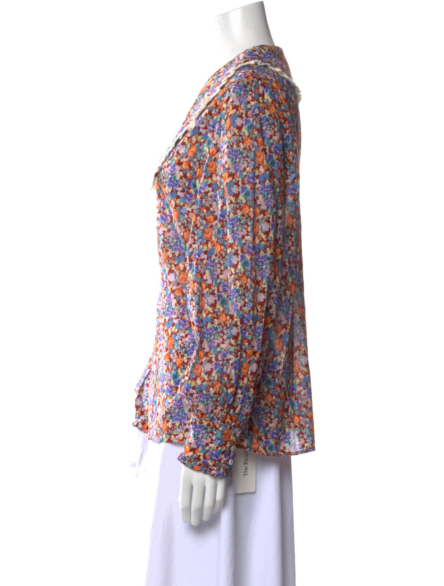 RIXO Floral Print Long Sleeve Button-Up Top