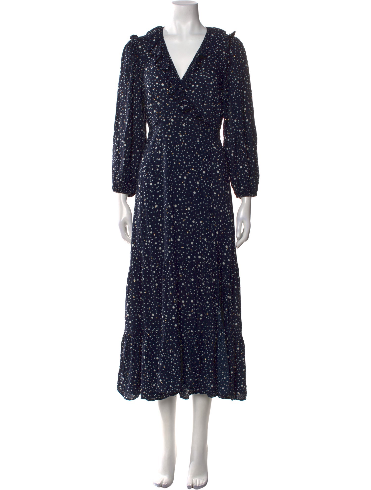 RIXO Polka Dot Print Long Dress