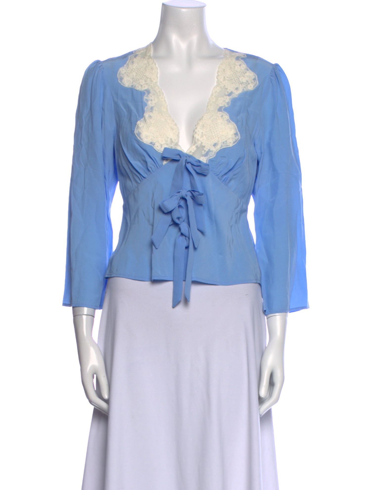 RIXO V-Neck Three-Quarter Sleeve Blouse