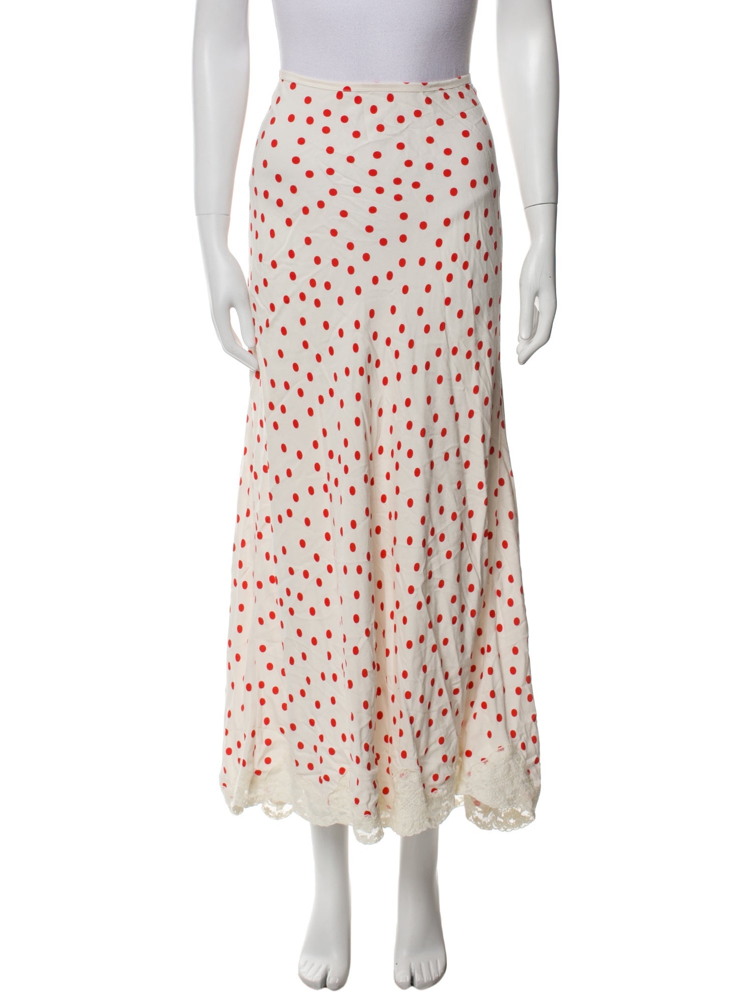 RIXO Polka Dot Print Midi Length Skirt