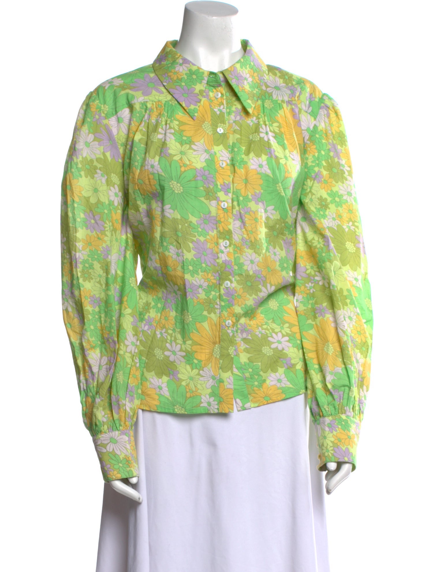 RIXO Floral Print Long Sleeve Button-Up Top