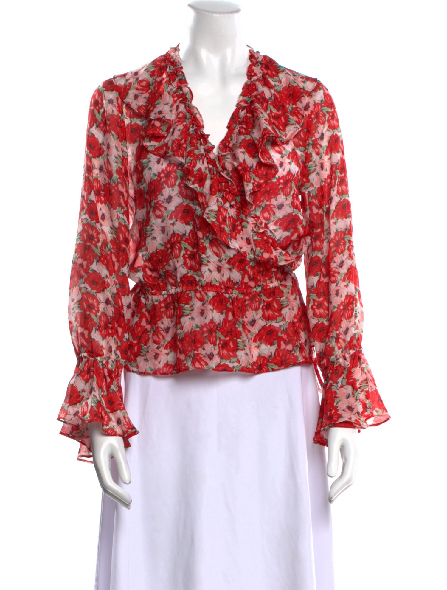 RIXO Silk Floral Print Blouse