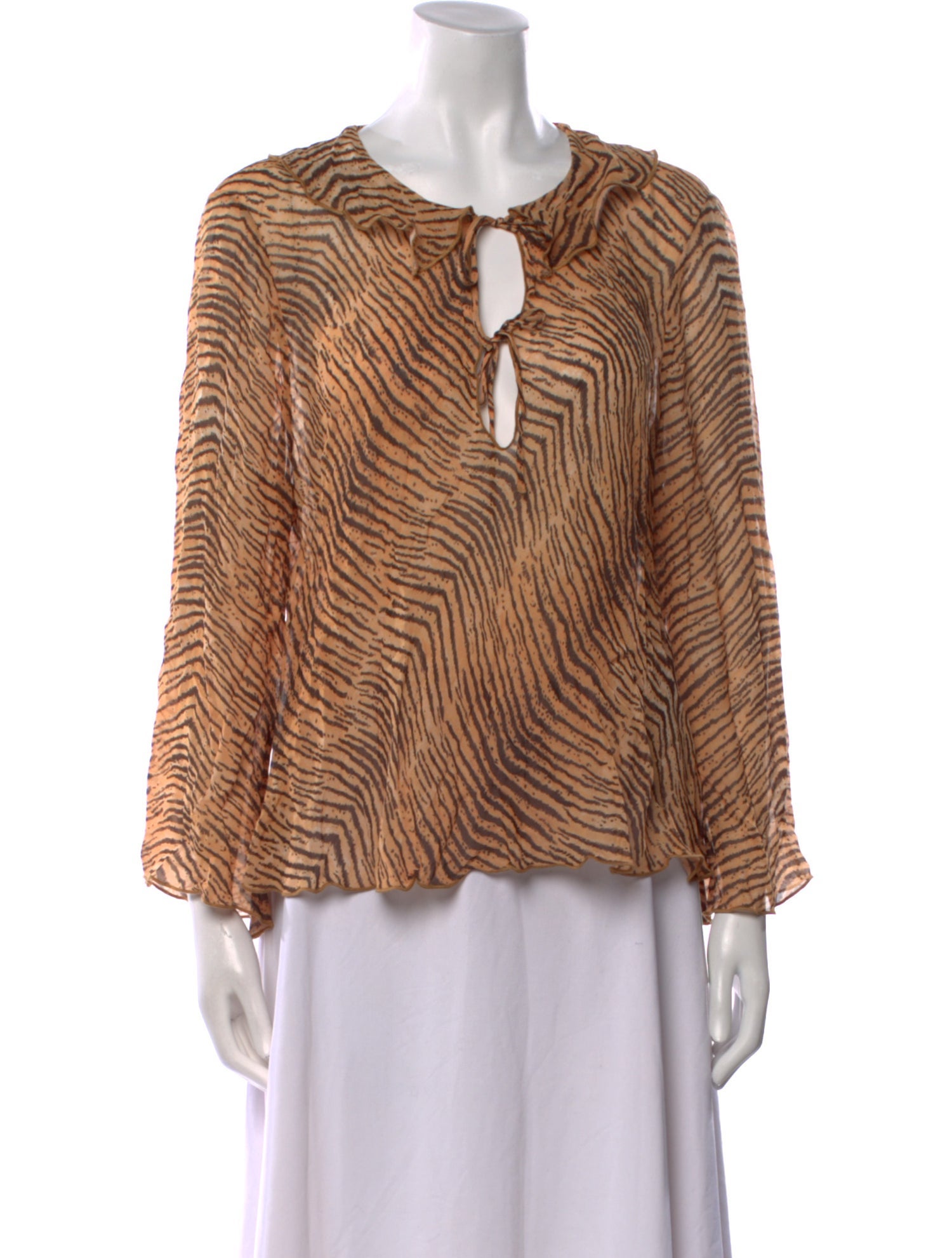 RIXO Printed Tie Neck Blouse