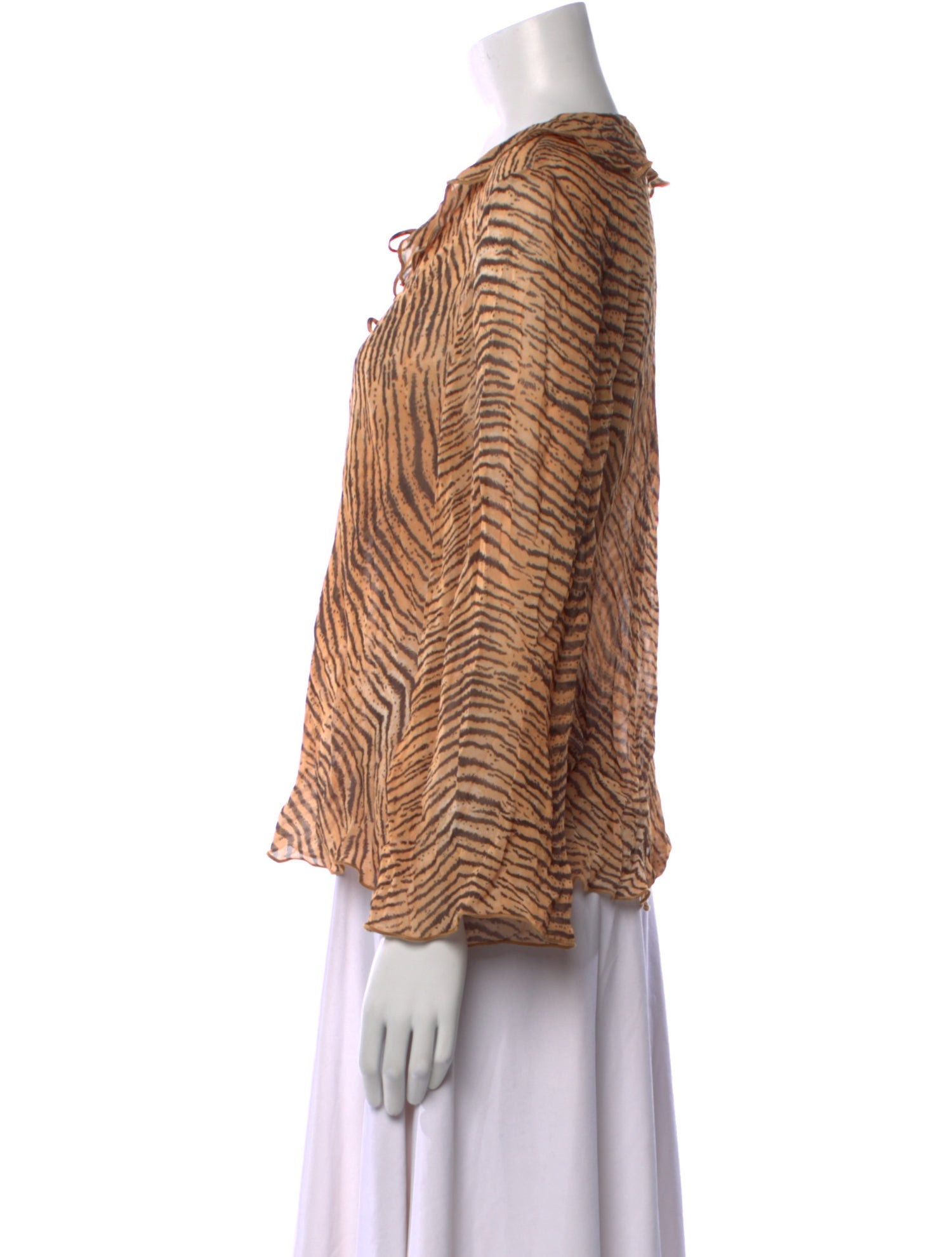 RIXO Printed Tie Neck Blouse