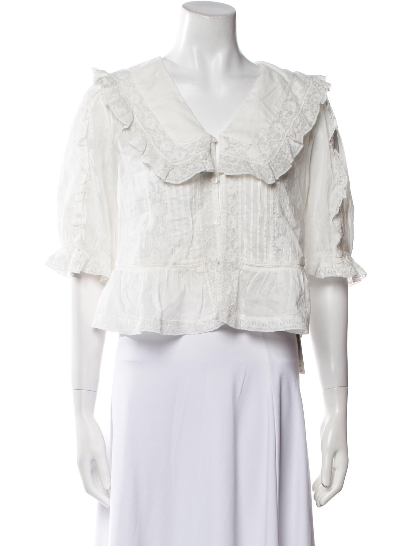 RIXO Three-Quarter Sleeve Crop Top