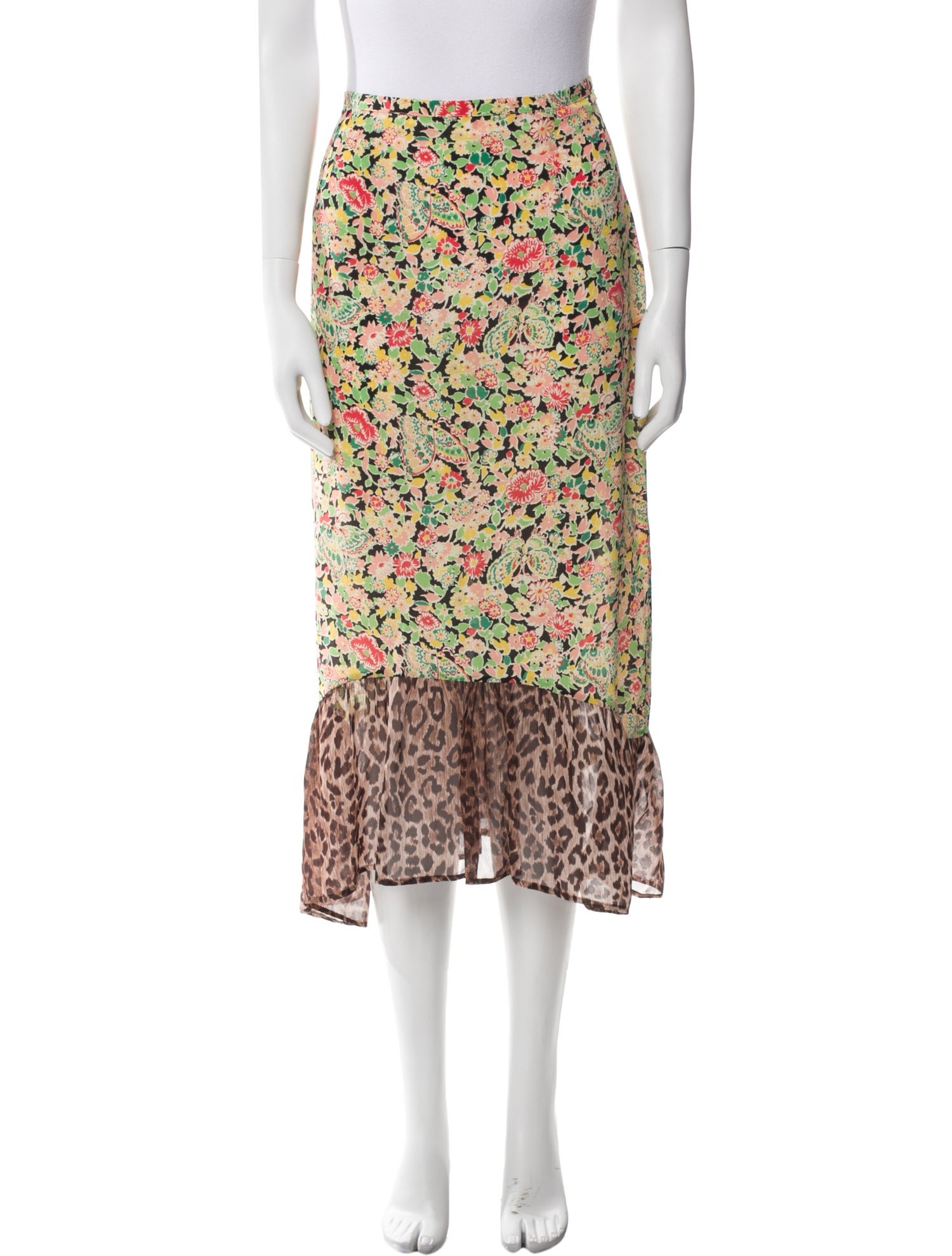 RIXO Silk Midi Length Skirt