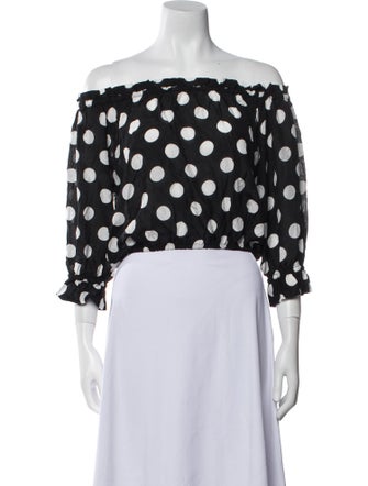 RIXO Polka Dot Print Off-The-Shoulder Crop Top