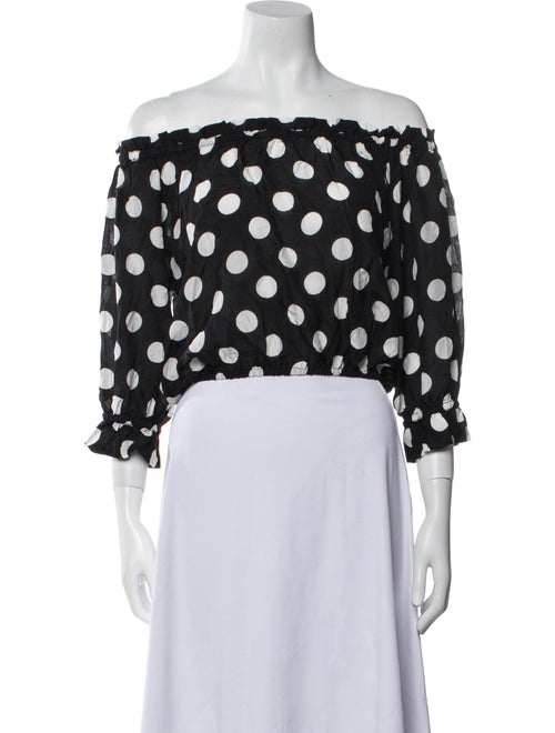RIXO Polka Dot Print Off-The-Shoulder Crop Top