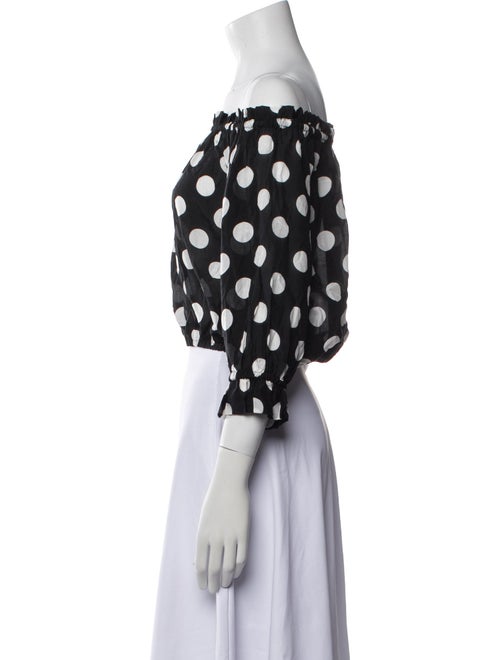 RIXO Polka Dot Print Off-The-Shoulder Crop Top