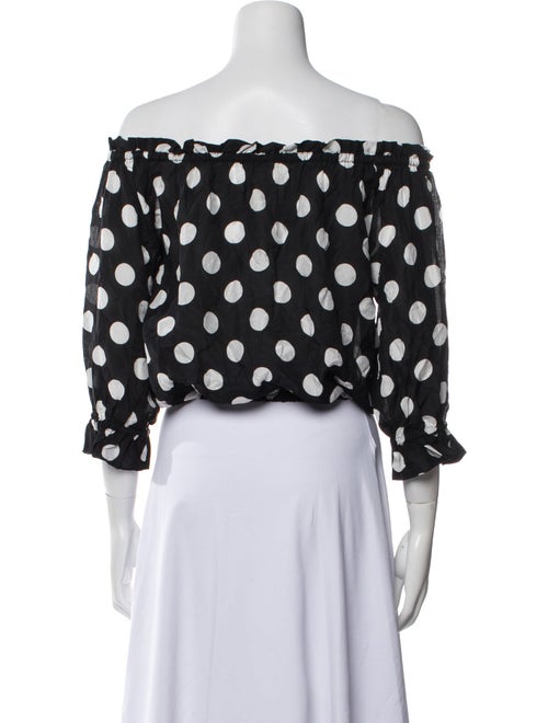RIXO Polka Dot Print Off-The-Shoulder Crop Top