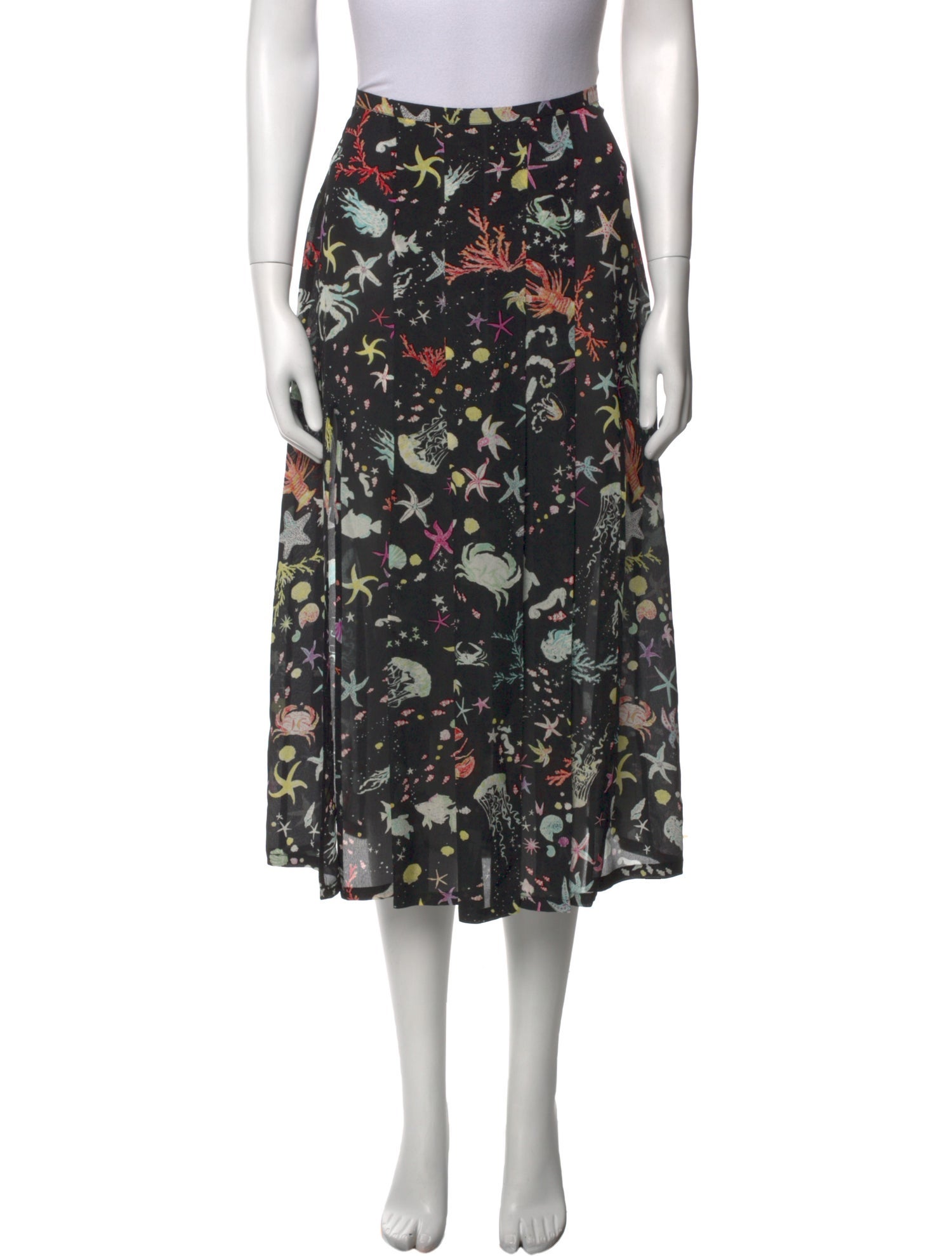 RIXO Silk Midi Length Skirt