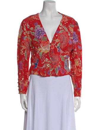 RIXO Floral Print V-Neck Crop Top