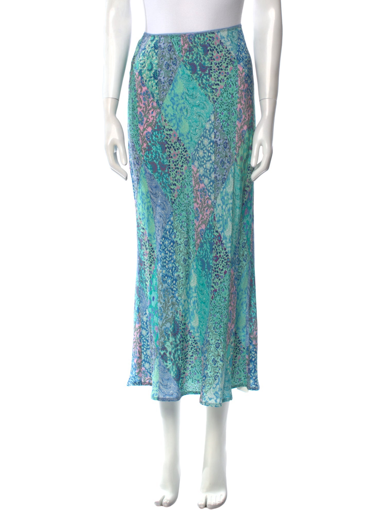 RIXO Silk Midi Length Skirt