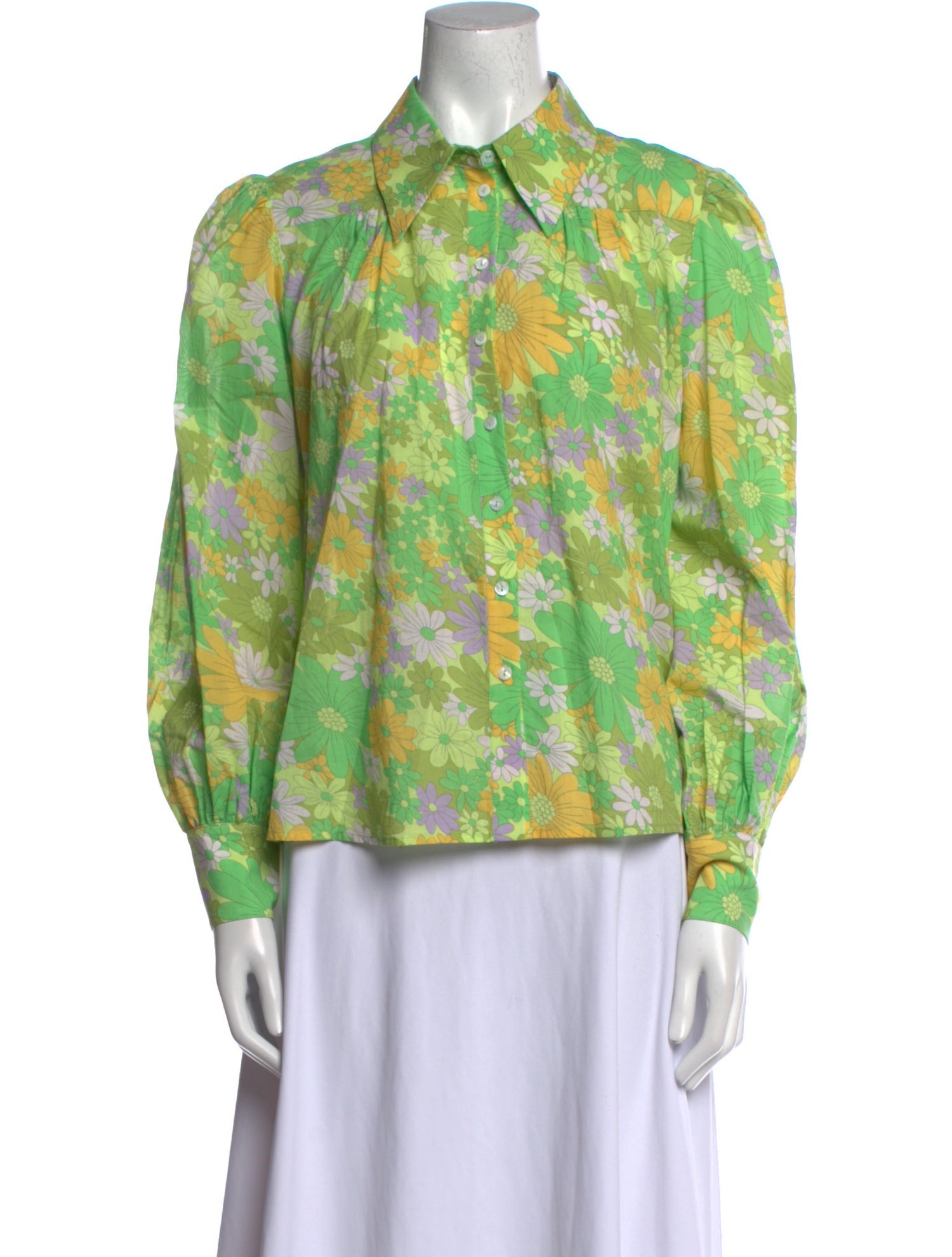 RIXO Floral Print Long Sleeve Button-Up Top