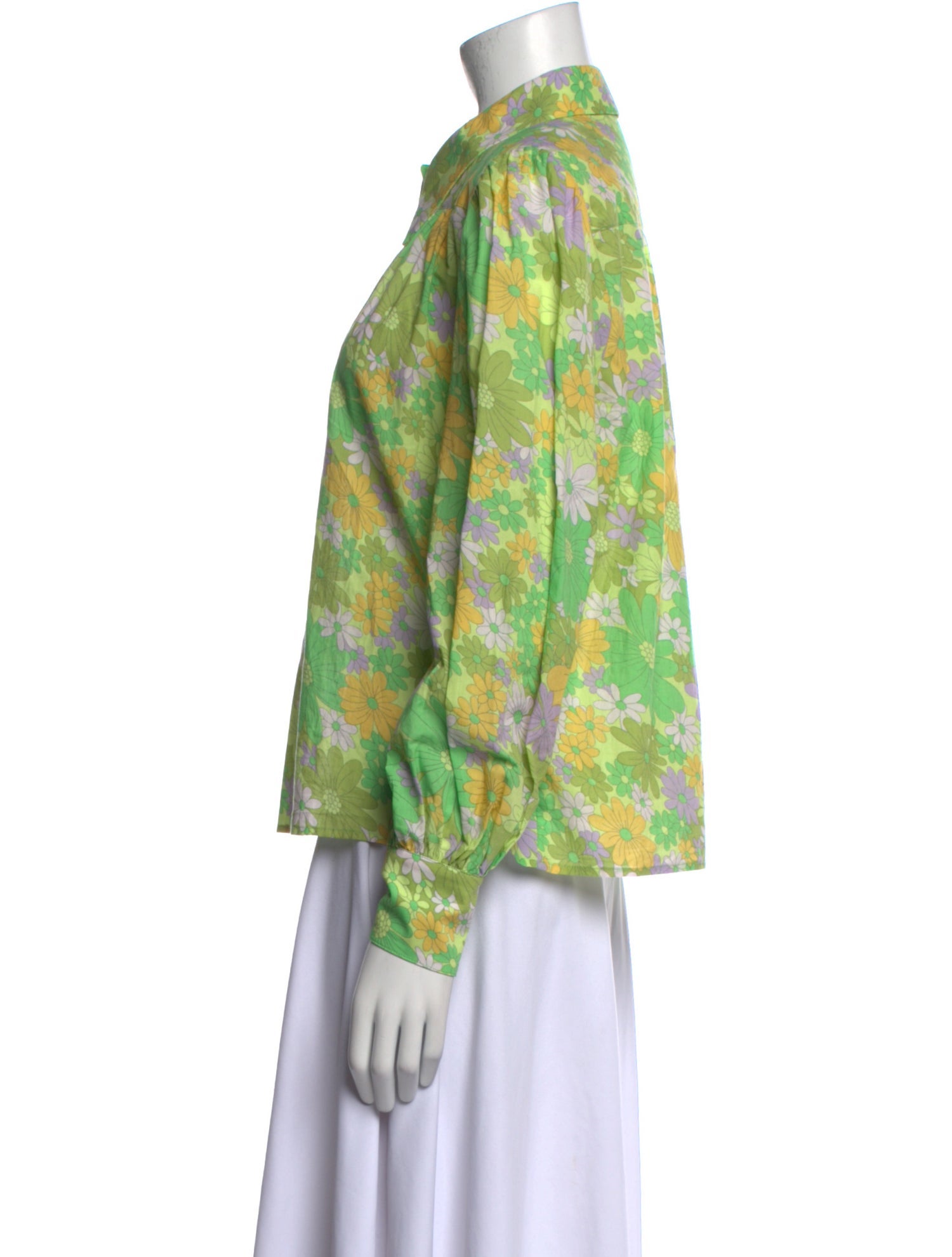 RIXO Floral Print Long Sleeve Button-Up Top