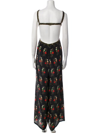 RIXO Silk Printed Jumpsuit