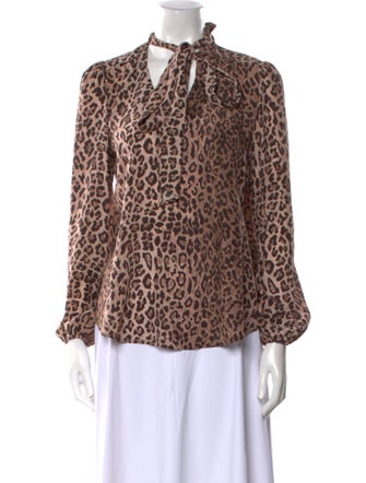 RIXO Silk Animal Print Blouse