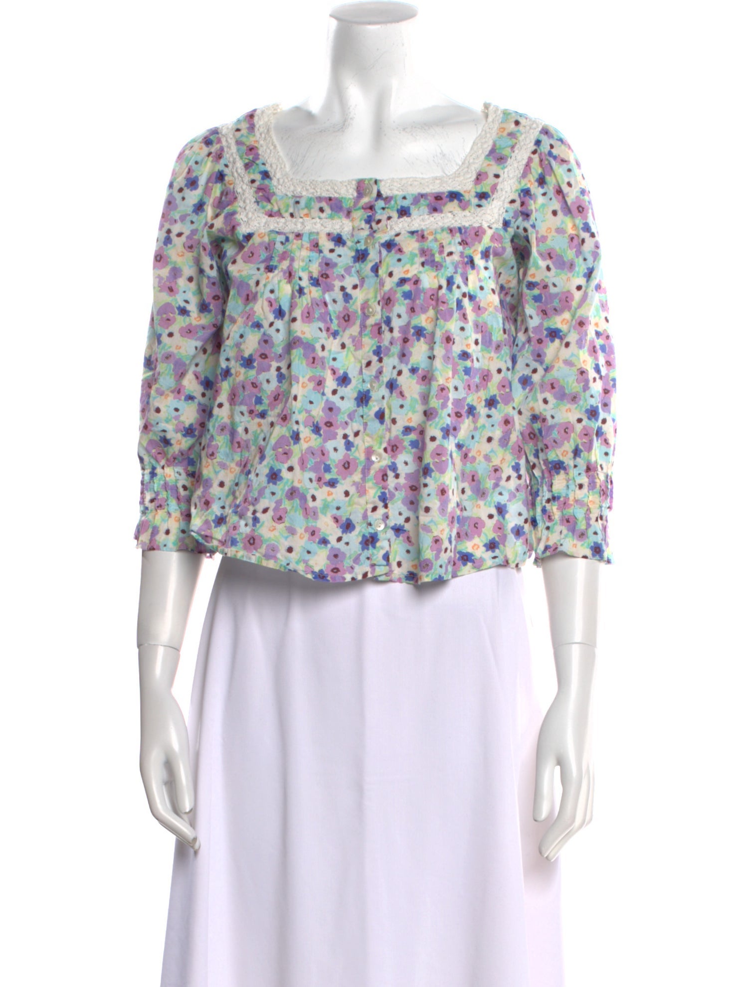 RIXO Floral Print Square Neckline Crop Top