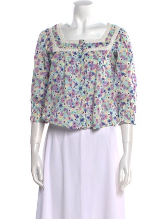 RIXO Floral Print Square Neckline Crop Top