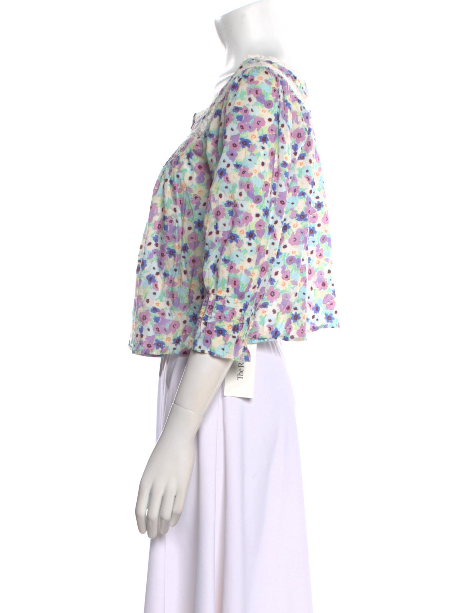 RIXO Floral Print Square Neckline Crop Top