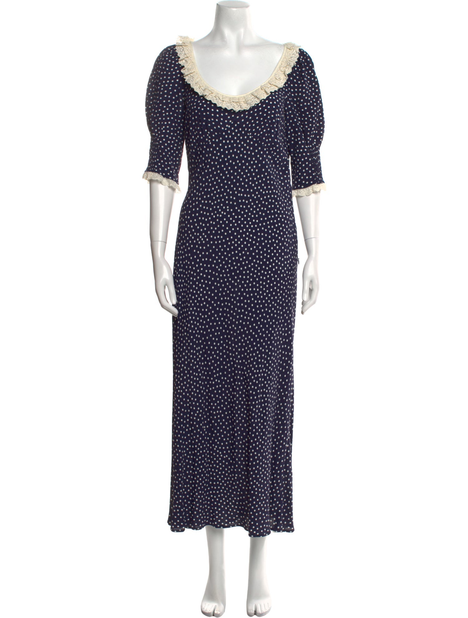 RIXO Polka Dot Print Long Dress