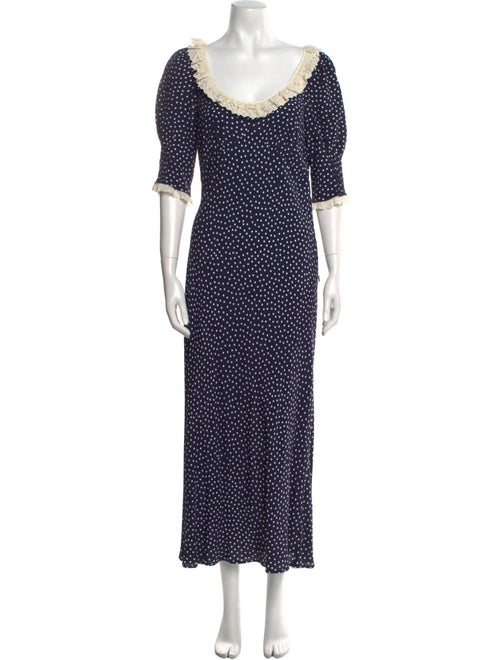 RIXO Polka Dot Print Long Dress