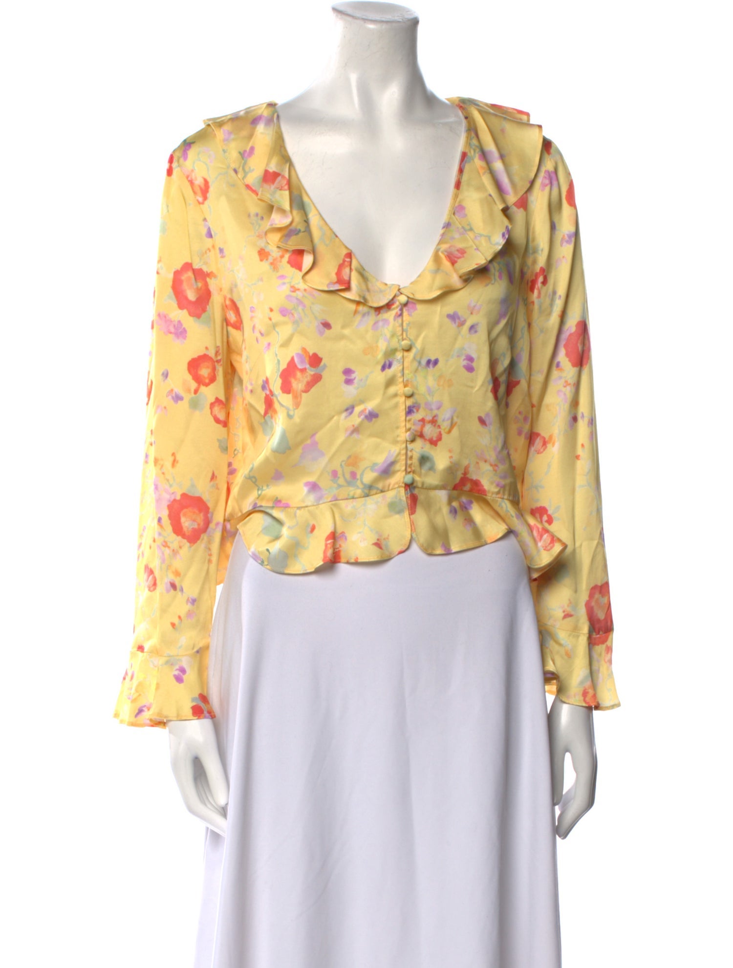 RIXO Floral Print Cowl Neck Blouse