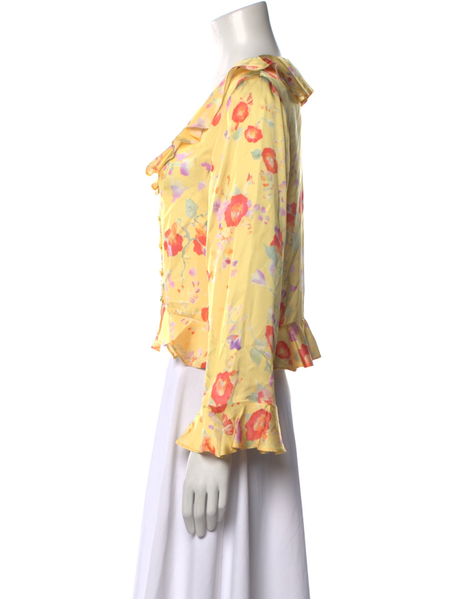 RIXO Floral Print Cowl Neck Blouse