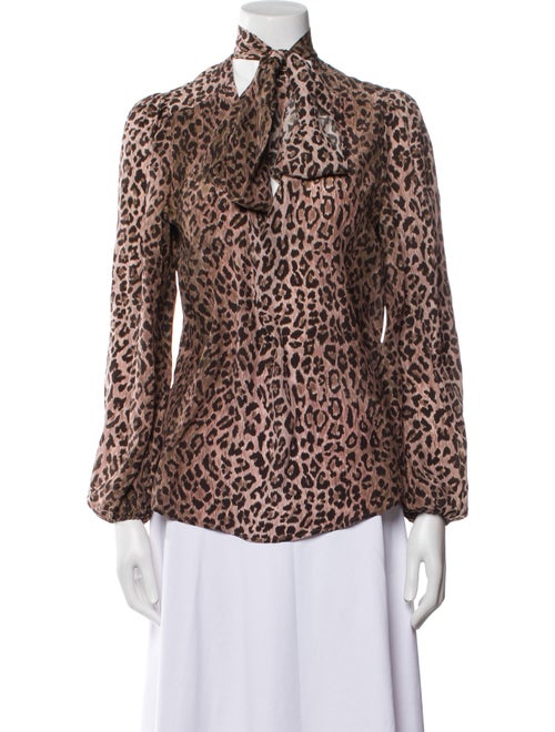 RIXO Silk Animal Print Blouse
