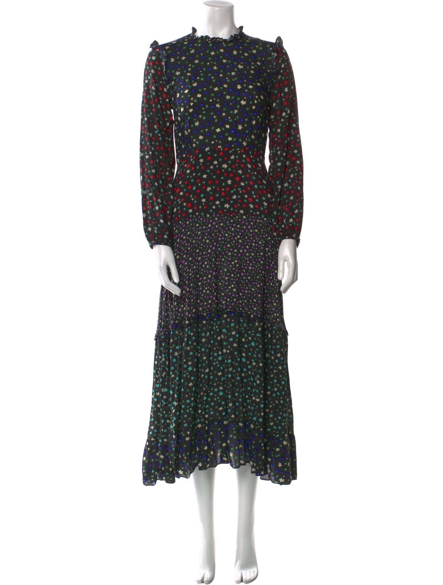 RIXO Polka Dot Print Long Dress